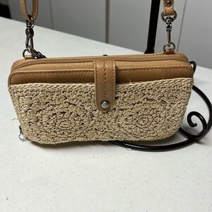 The Sac Tan and Cream Crochet Crossbody Bag